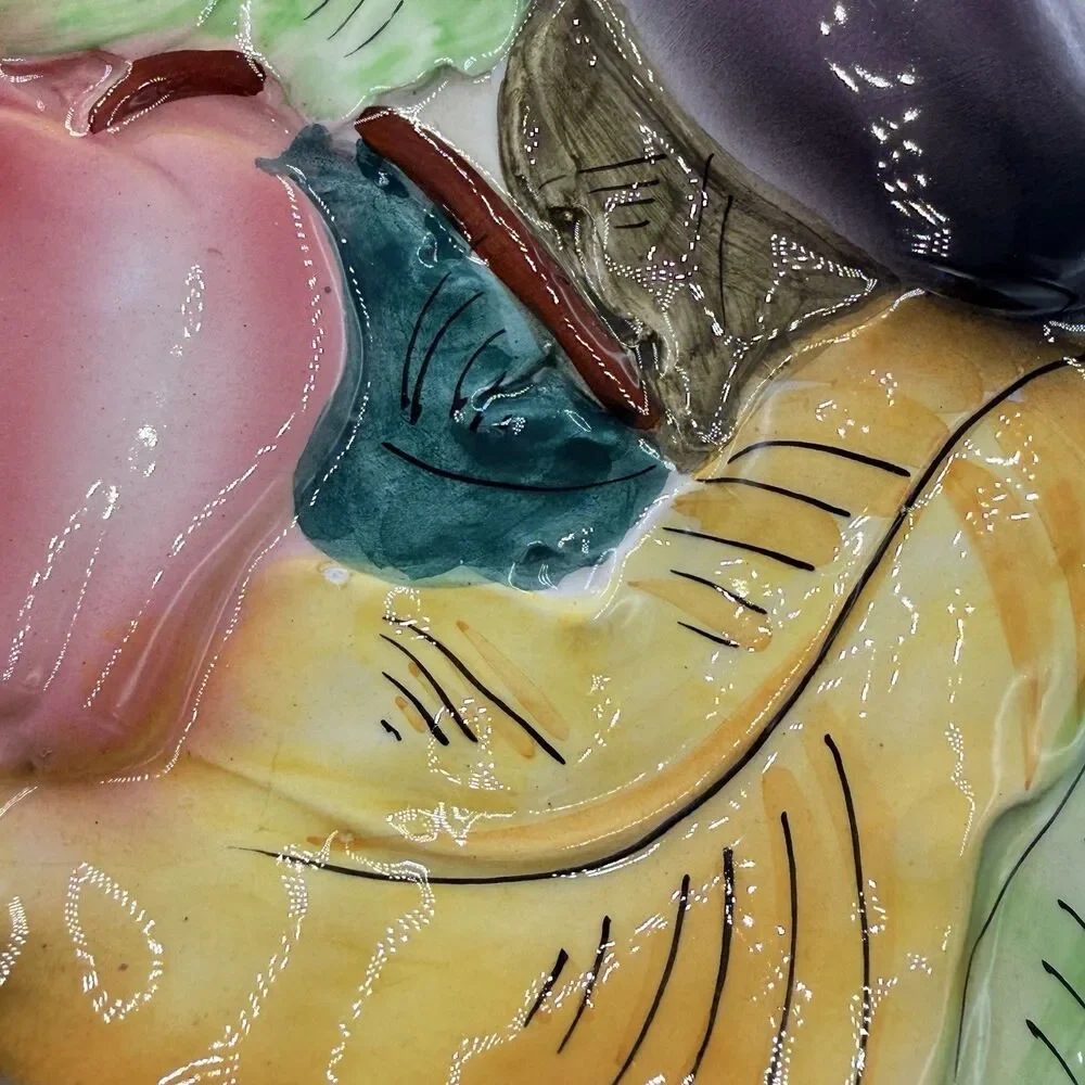 Vintage Italy Majolica Vegetable Wall Platter 13” Eggplant Radish Celery Relief